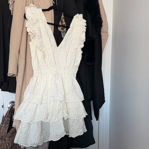 Women's White Eyelet Ruffle Tiered Dress - Elegant Summer Style